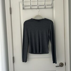 Gray Ribbed Long Sleeve Top